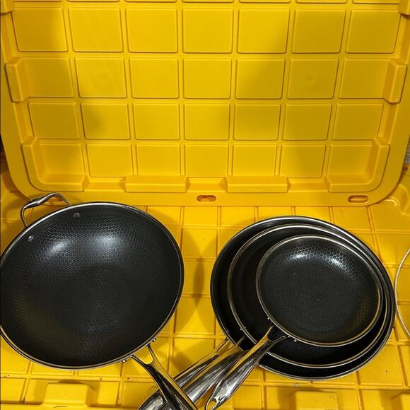 HEXCLAD 4 Piece Nonstick Stainless Steel Frying Pan Set 8 10 12 Wok $600 - Picture 2 of 11